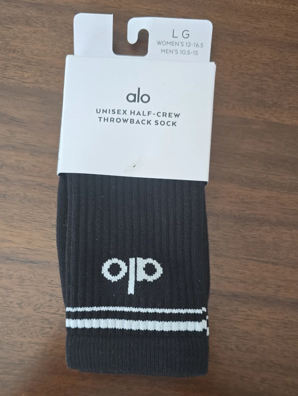 ALO Yoga Black Half-Crew Athletic Socks with White Logo & Stripes